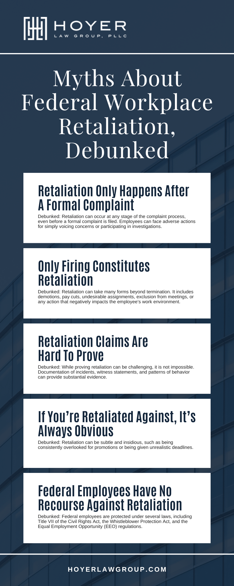 Myths About Federal Workplace Retaliation, Debunked Infographic